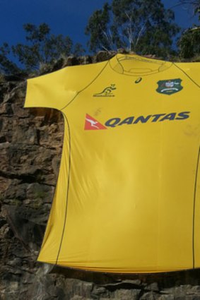 A giant Wallabies jersey at Kangaroo Point.