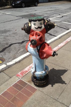 The fire hydrants in Brisbane, California, are painted in a community art project reminiscent of the traffic signal boxes in Brisbane, Queensland. 