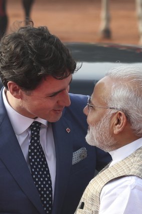 Indian Prime Minister Narendra Modi with Canadian Prime Minister Justin Trudeau.