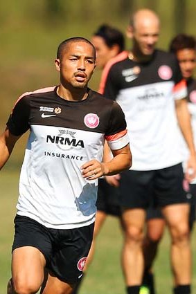 Shinji Ono of the Wanderers controls the ball during a training session.