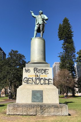 A statue of Captain Cook in Hyde Park was painted with the words "Change the date" and "No pride in genocide" last year.
