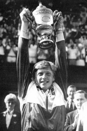 That was then ...  Boris Becker winning at Wimbledon in 1985.