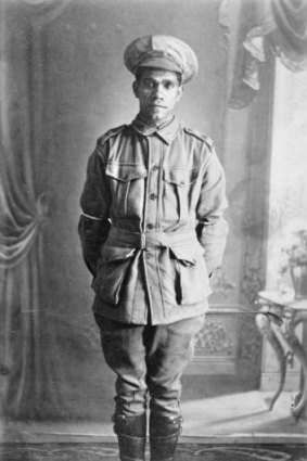 Studio portrait of 4259 Private George Combo, an Aboriginal serviceman from Mogil Mogil, near Collarenebri, NSW, who enlisted on 21 May 1916.