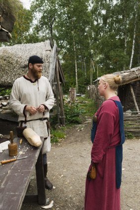 Viking couple at the Birka world heritage site
