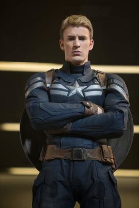 Chris Evans as Captain America/Steve Rogers in Marvel's <i>Captain America: The Winter Soldier</i>.