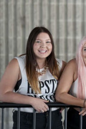 Hannah Edgar, Jess Rogerson and Ainslie Alder pose for a portrait at the Brisbane Entertainment Centre hours before One Direction's scheduled performance. 19th of October 2013.