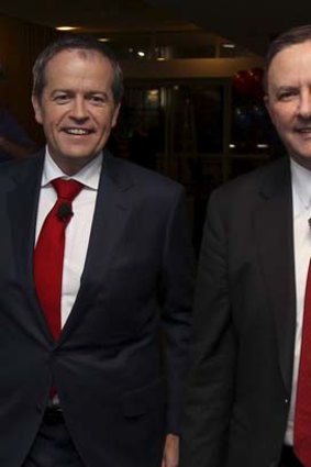 Vowing Julia Gillard's name would be forever in Labor's lights: Bill Shorten, left, and Anthony Albanese.