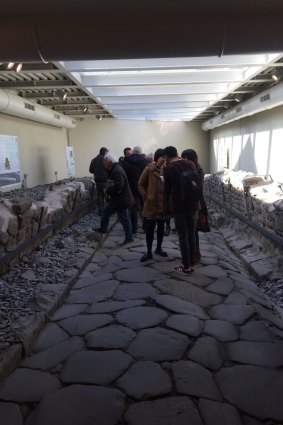 A stretch of Roman road unearthed during the construction of a McDonald's outside Rome in Marino, Italy.