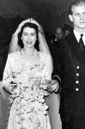 Princess Elizabeth and Prince Philip in 1947, on their wedding day.