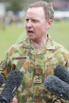 Lieutenant General David Morrison addresses the media at the Brisbane welcome home from Afghanistan for the Australian Army's Mentoring Task Force Four.