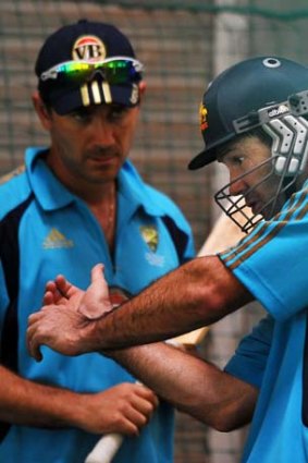 "He's worked tirelessly and endlessly on trying to get my technique back to where it needed to be to be a good international player" ... Ricky Ponting, right, on Justin Langer, left.