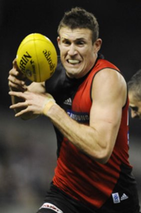 Essendon defender Cale Hooker in action for the Bombers against St Kilda in round 8.