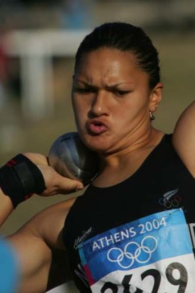 New Zealand's Valerie Adams competes at the 2004 Athens Olympics.