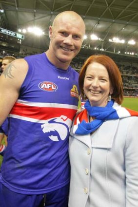 Barry Hall of the Western Bulldogs and Prime Minister Julia Gillard.