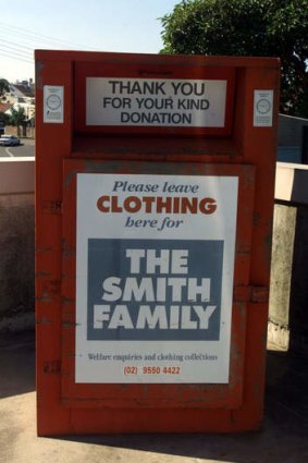 A Smith Family clothing collection bin.
