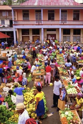 A bustling market in Grenada's capital, St George's.