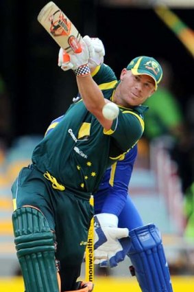 Take that.. David Warner lofts a ball to the boundary.