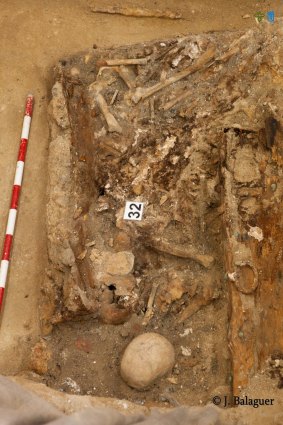 The tomb with the remains of several individuals, possibly including Cervantes, found in the crypt of the Convent of the Barefoot Trinitarians in Madrid. 