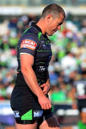 Hobbled &#8230; Terry Campese walks off with a groin injury against the Cowboys last year.