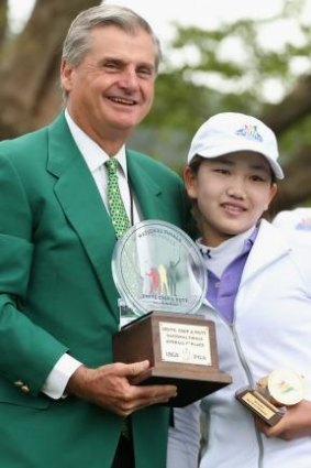 Lucy Li wins the the Girls 10-11 category at the National Finals of the Drive, Chip and Putt Championship at Augusta in April.