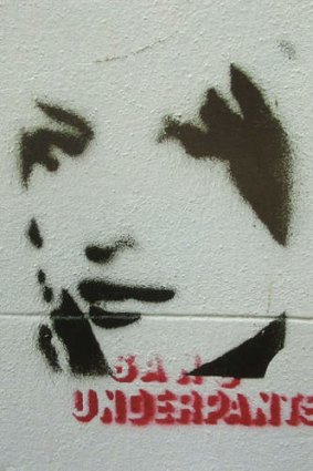 Stencil graffiti by Banksy in Melbourne.