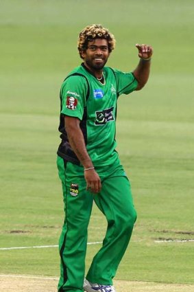 Six shooter ... Lasith Malinga was all smiles after taking six wickets for Melbourne Stars on Wednesday.