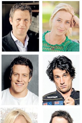 Gold Logie nominees, clockwise from top right; Adam Hills, Asher Keddie, Andy Lee, Hamish Blake, Carrie Bickmore and Steve Peacocke.