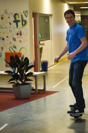 Truckstop ... a Facebook employee skates at work.