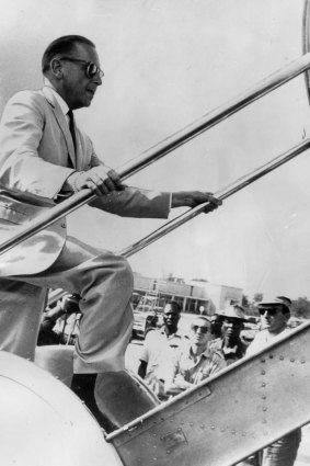 Dag Hammarskjold, Secretary General of the UN,  seen here boarding a plane at Elizabethville, Congo 1961. He died in a plane crash not long after.