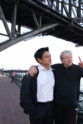 New direction: Kevin Rudd with the Labor candidate for Bennelong, Jason Li.