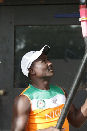 London Olympics cult figure Hamadou 'The Hippo' Djibo Issaka prepares for a paddle with Fairfax journalist Rupert Guinness.