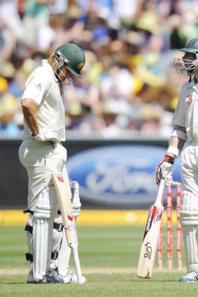 Shane Watson and Simon Katich after the former was run out for 93.