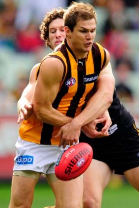 Hawthorn's Stephen Gilham playing against Richmond.