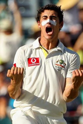 Indian summer ... Mitchell Starc takes the wicket of Sachin Tendulkar at WACA in January.