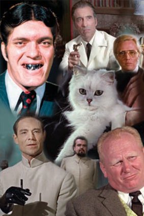 Hall of infamy &#8230; (clockwise from top left) Richard Kiel as Jaws; Christopher Lee as Francisco Scaramanga; Christopher Walken as Max Zorin; Harold Sakata as Oddjob; Mads Mikkelsen as Le Chiffre; Adolfo Celi as Emilio Largo; Gert Frobe as Auric Goldfinger; Michael Lonsdale as Sir Hugo Drax, and Joseph Wiseman as Dr No, with Ernst Stavros Blofeld's white cat.