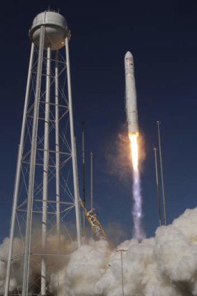 The Antares rocket lifts off from the launchpad at the NASA facility on Wallops Island.