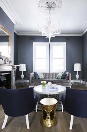 Deep Blue: Navy furniture combines with grey and white with gold highlights in Clark Payne house by Greg Natale Design.