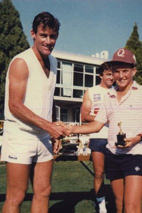Little Patty: Pat Rafter - seen with John Fitzgerald after a win as a 12-year-old - was coached privately.