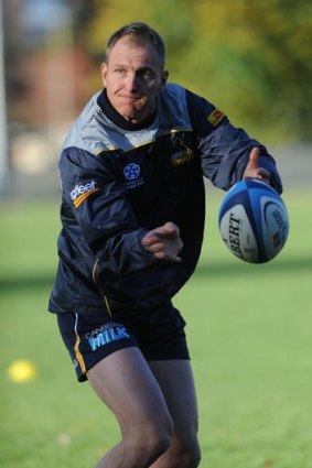 New Brumbies recruit Peter Hewat trains with the team for the first time on Sunday.