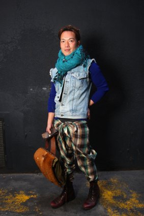 Ergon, 33, transforms a shirt into a pair of pants in his quest for a fashion statement.