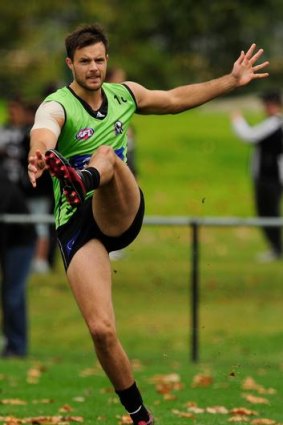 Back in town: Collingwood's Nathan Brown at training yesterday.