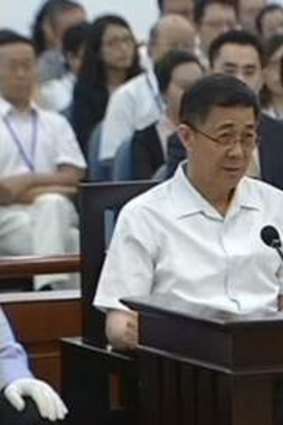 Bo Xilai, former Communist Party chief of the south-western city of Chongqing, speaks during his trial in Jinan.