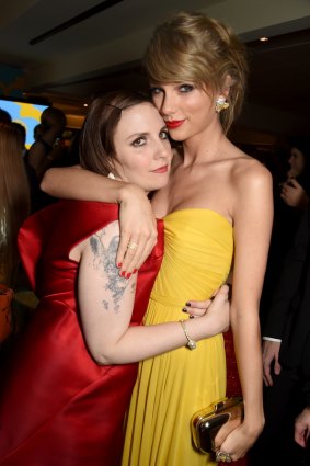 BEVERLY HILLS, CA - JANUARY 11:  Actress/director Lena Dunham (L) and singer/songwriter Taylor Swift attend HBO's Official Golden Globe Awards After Party at The Beverly Hilton Hotel on January 11, 2015 in Beverly Hills, California.  (Photo by Jeff Kravitz/FilmMagic)