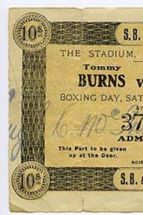 A ticket to the 1908 Jack Johnson v Tommy Burns bout.