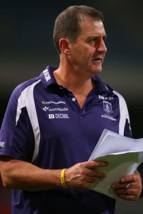 Ross Lyon looks on after being defeated during the AFL practice match between the West Coast Eagles and the Fremantle Dockers.