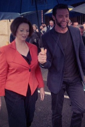 Julia Gillard and Hugh Jackman this morning.
