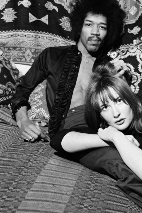 Jimi Hendrix in 1969 with girlfriend Kathy Etchingham in his Mayfair flat, London.
