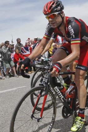 Losing touch ... Cadel Evans is  well behind overall leader Bradley Wiggins.