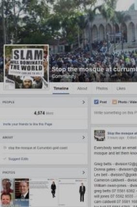 A screengrab of the "Stop the mosque at Currumbin" Facebook page.