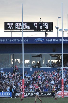 Blowout: Geelong’s humiliation of Melbourne was coach Dean Bailey’s last match.